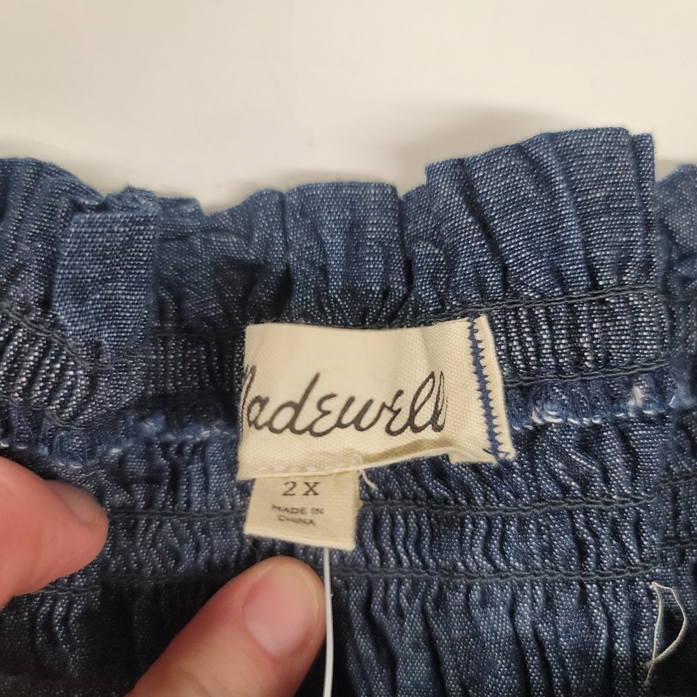 Madewell Smocked Denim Tube Top Indigo Blue Strapless NV334 Plus Size 2X NEW - Picture 2 of 5
